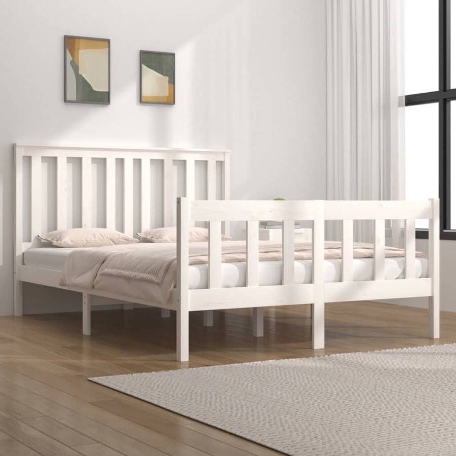 The Living Store Bedframe Modern Wit Grenenhout 195.5 x 145.5 x 69.5 cm Voor Matras 140 x 190 cm