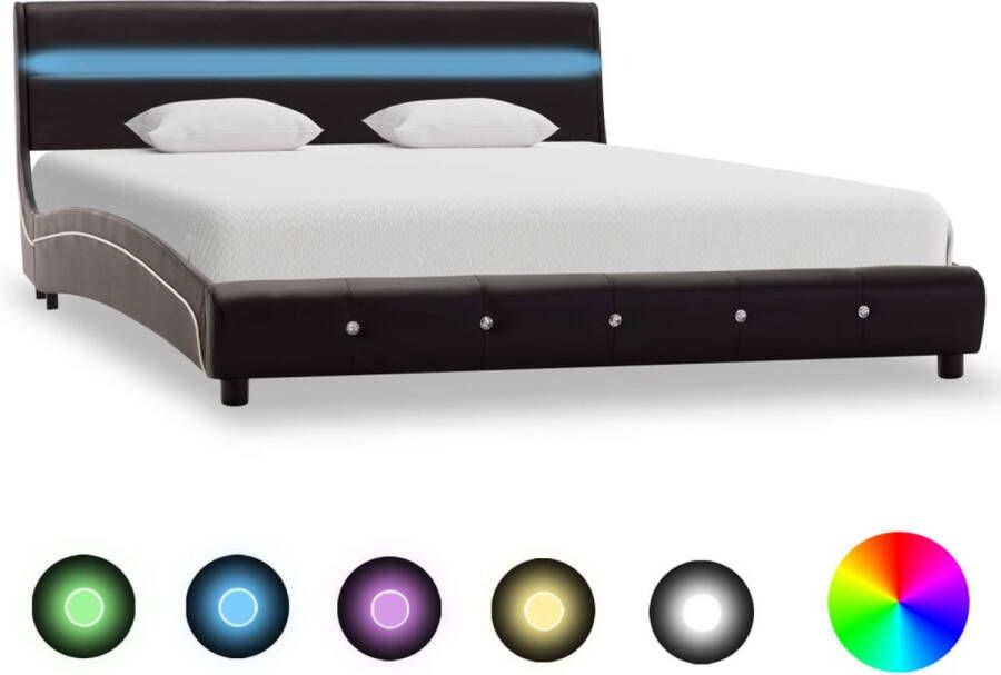 The Living Store Bedframe Modern Zwart Wit 223 x 125 x 69.5 cm Inclusief LED-strip