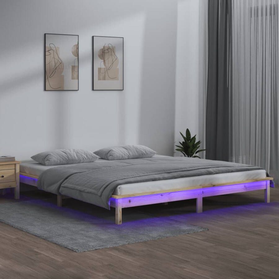 The Living Store Bedframe Monza Houten 212x161.5x26 cm LED-verlichting