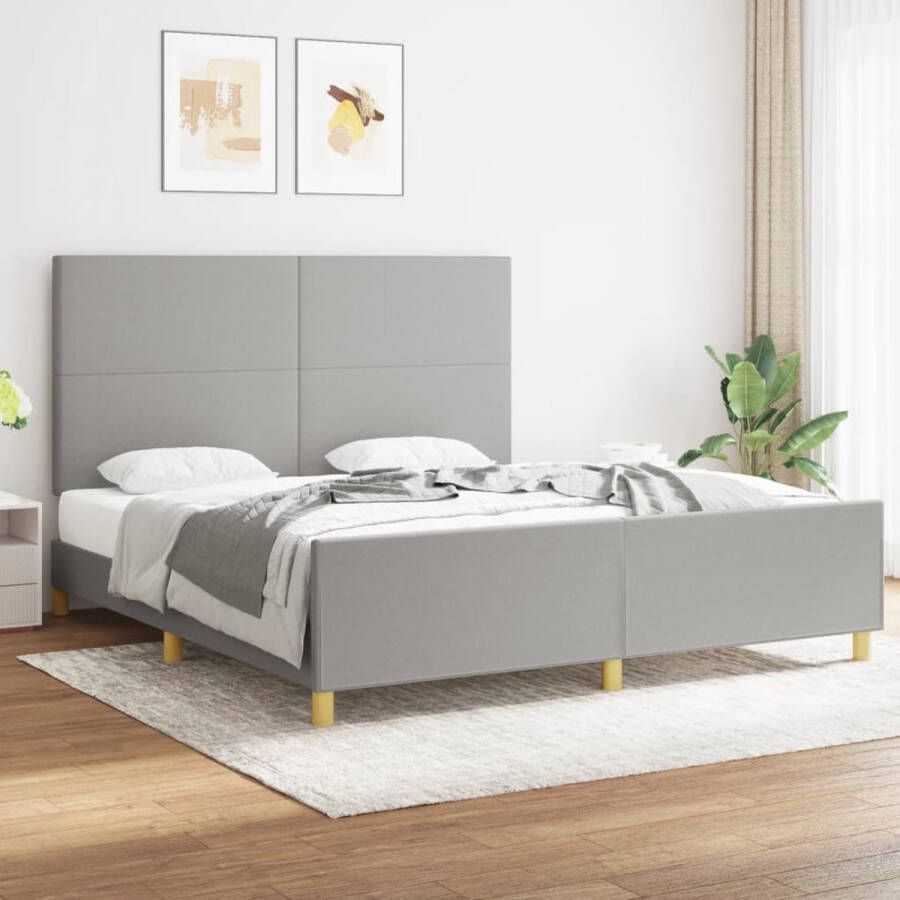 The Living Store Bedframe Multiplex 203 x 186 x 118 128 cm Lichtgrijs Bedframe Houten Bed Tweepersoonsbed Boxspring Hoofdbord - Foto 2