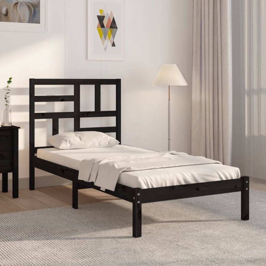 The Living Store Bedframe massief hout zwart 90x200 cm Bedframe Bedframes Bed Bedbodem Ledikant Bed Frame Massief Houten Bedframe Slaapmeubel Eenpersoonsbed Bedden Bedbodems - Foto 2
