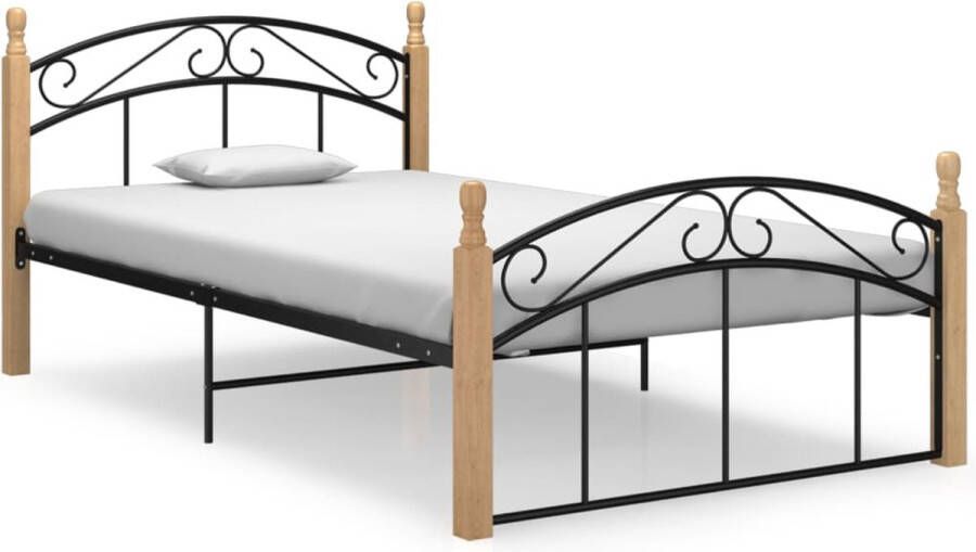 The Living Store Bedframe metaal en massief eikenhout zwart 120x200 cm Bedframe Bedframes Bed Bedden Frame Frames Tweepersoonsbed Tweepersoonsbedden Bedombouw Bedombouwen Metalen Bed
