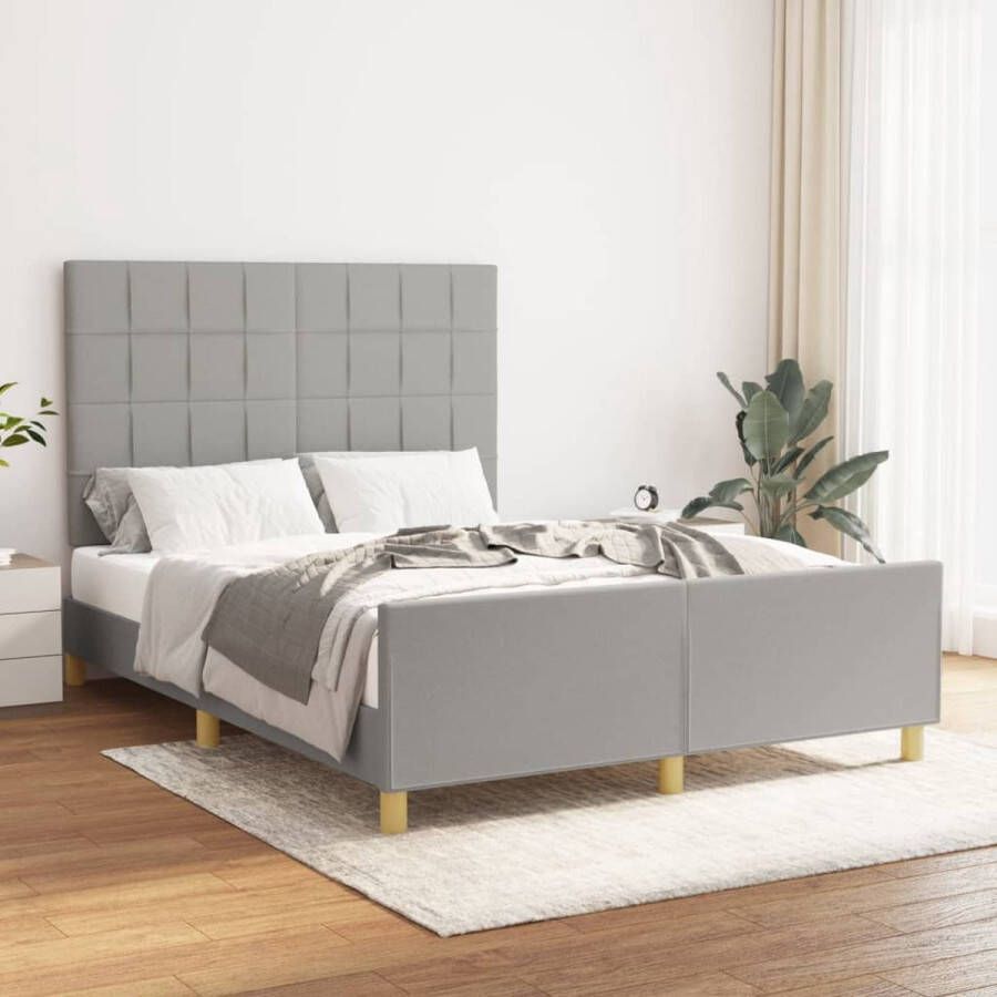 The Living Store Bedframe niet gespecificeerd Bedframes 203x146x118 128 Lichtgrijs Stof (100% polyester) massief larikshout multiplex