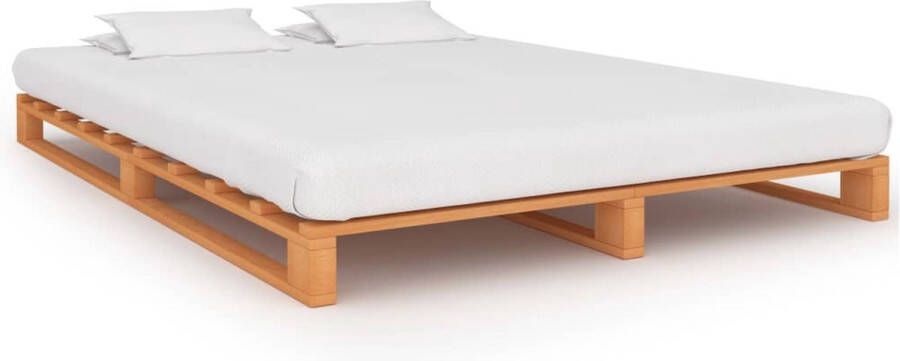 The Living Store Pallet Bedframe Massief Grenenhout 160 x 200 cm Bruin Pallet Bedframe Massief Hout Bedframe Grenenhout Bedframe Bruine Bedframe Tweepersoons Bedframe