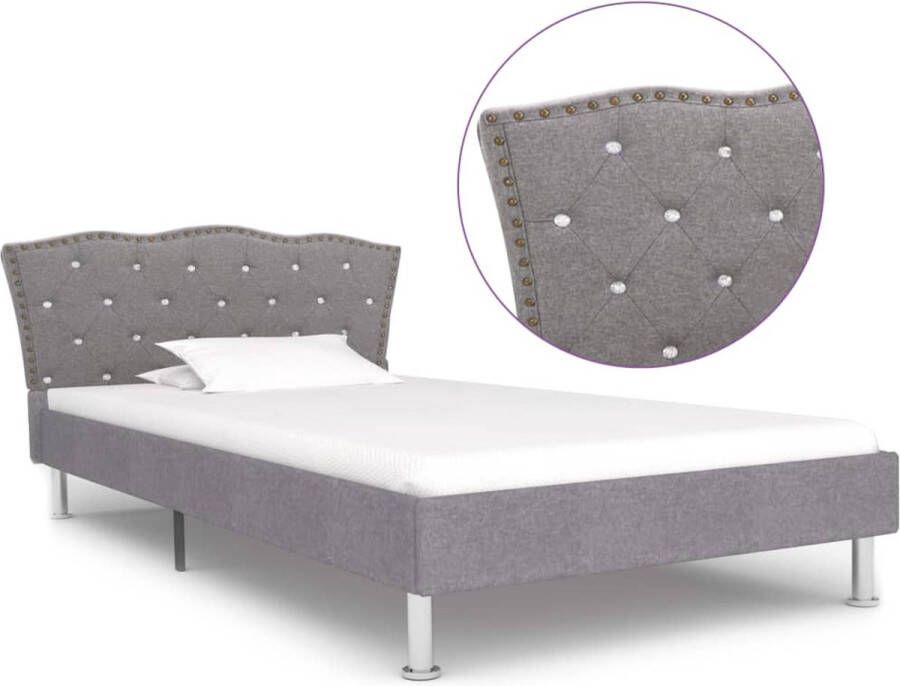 The Living Store Bedframe Populierenhout 208x108x89 cm Lichtgrijs 90x200 cm matras Stalen poten