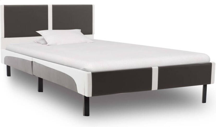 The Living Store Bedframe Prado Bed 90 x 200 cm Grijs en wit IJzer en multiplex