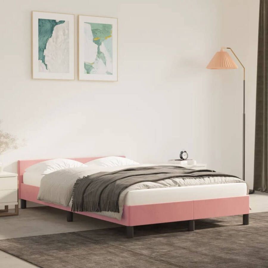 The Living Store Bedframe Roze Stof 203 x 126 x 50 cm Multiplex lattenbodem