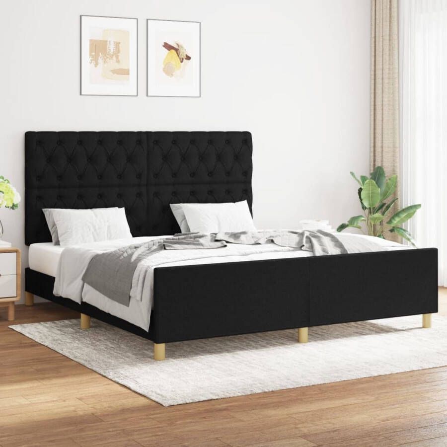 The Living Store Bedframe s Bedframes 203x166x118 128 cm Zwart Polyester Larikshout Multiplex - Foto 1