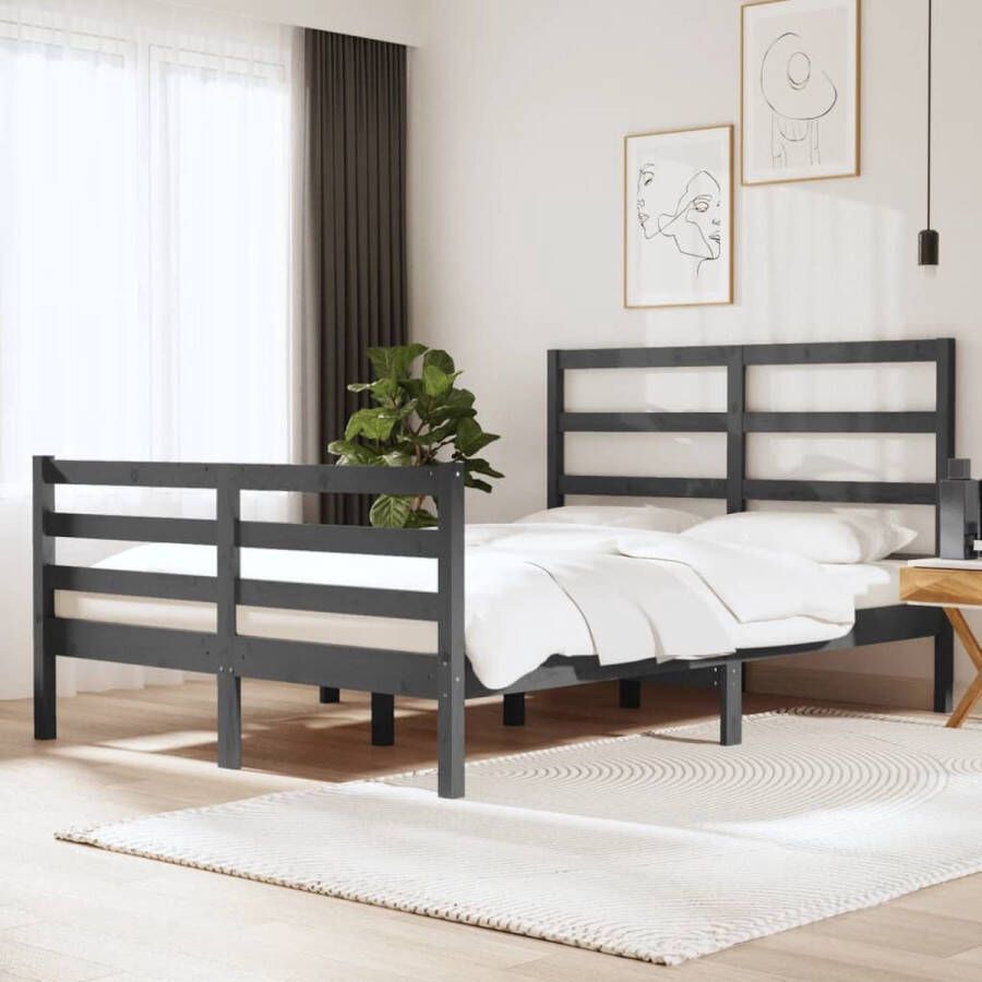 The Living Store Bedframe s Houten bedframe 195.5 x 145.5 x 100 cm Grijs Massief grenenhout