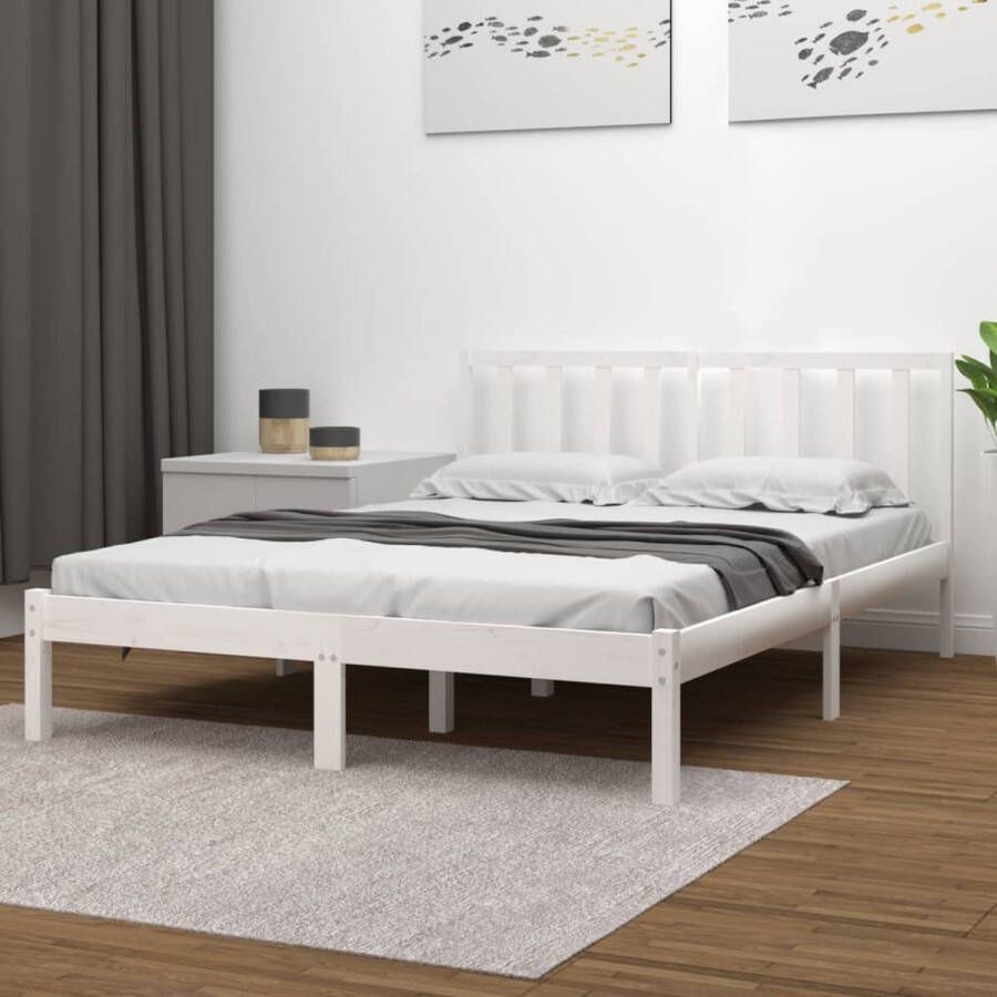 The Living Store Bedframe s Houten Bedframe 205.5 x 206 x 100 cm Wit Massief grenenhout