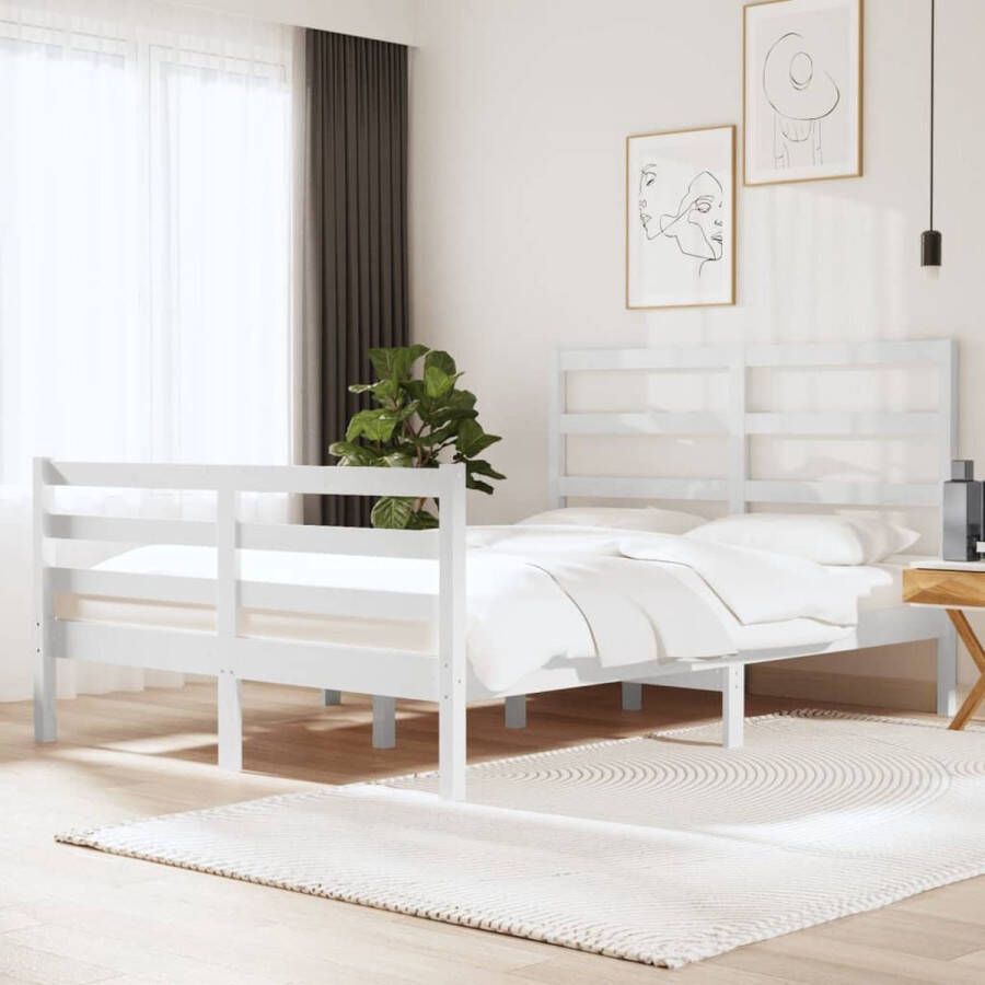 The Living Store Bedframe Scandinavisch 195.5 x 140.5 x 100 cm wit massief grenenhout