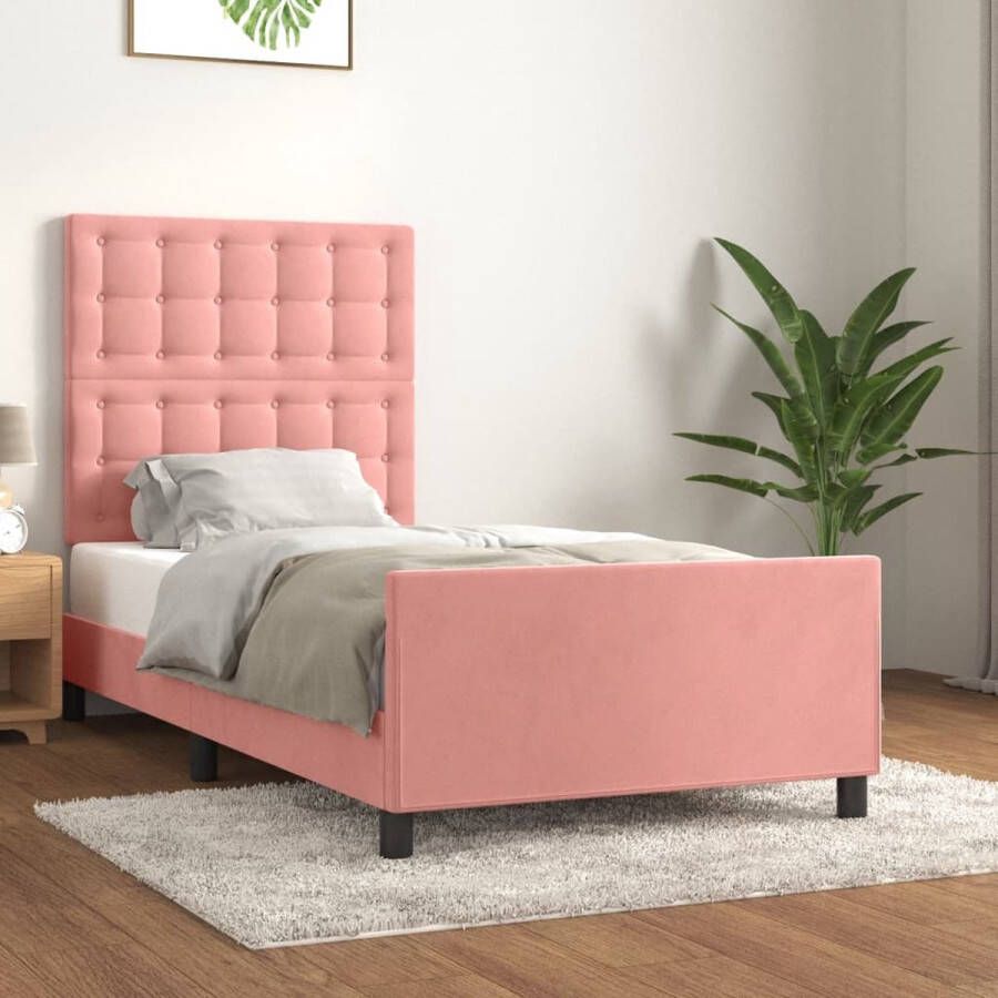 The Living Store Bedframe Serene Bedframes 203x103x118 128cm Roze Fluweel Roze Bedframe Velvet Bed Tweepersoon Bed Slaapcomfort Hoofdbord