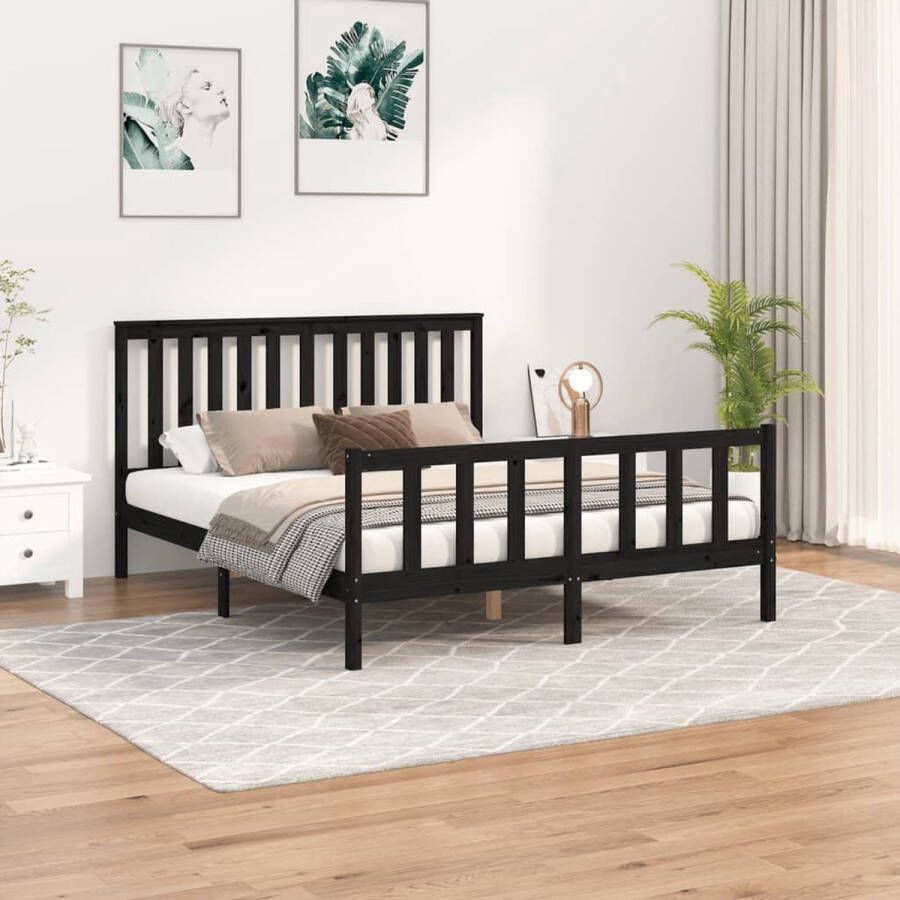 The Living Store bedframe Silvia Kingsize Massief grenenhout Zwart 205.5 x 156 x 101 cm