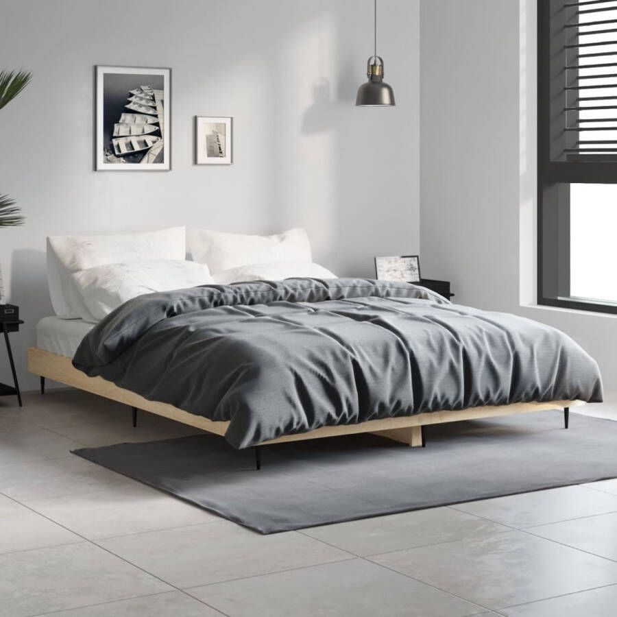 The Living Store Bedframe Sonoma Eiken 193 x 143 x 20 cm Duurzaam hout Metalen poten Multiplex lattenbodem