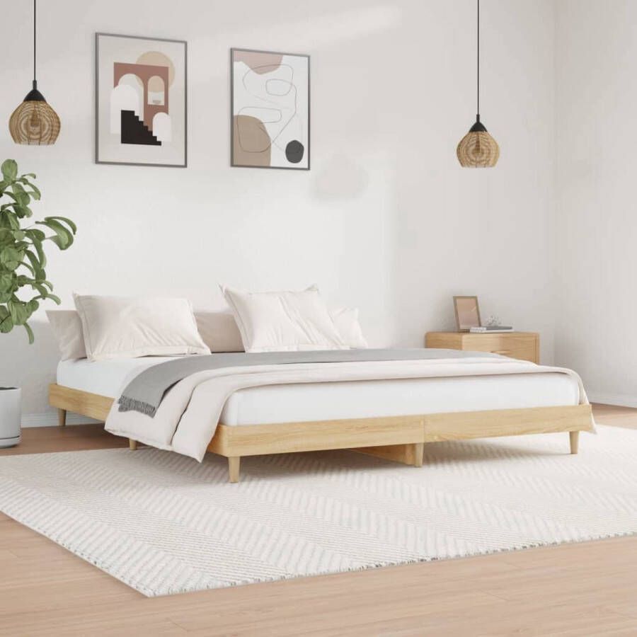 The Living Store Bedframe Sonoma Eiken Hoge Kwaliteit Hout Inclusief Lattenbodem 203x153x20cm Geschikt voor Matras 150x200cm Montage Vereist - Foto 1