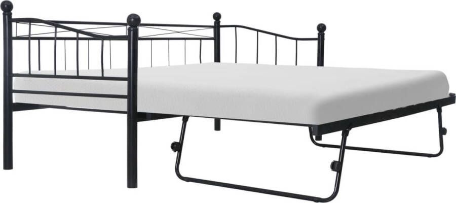 The Living Store Metalen Bedbank Stijlvol en Stevig Slaapbank 211x100x95 cm Met Uitschuifbed Kleur- Zwart