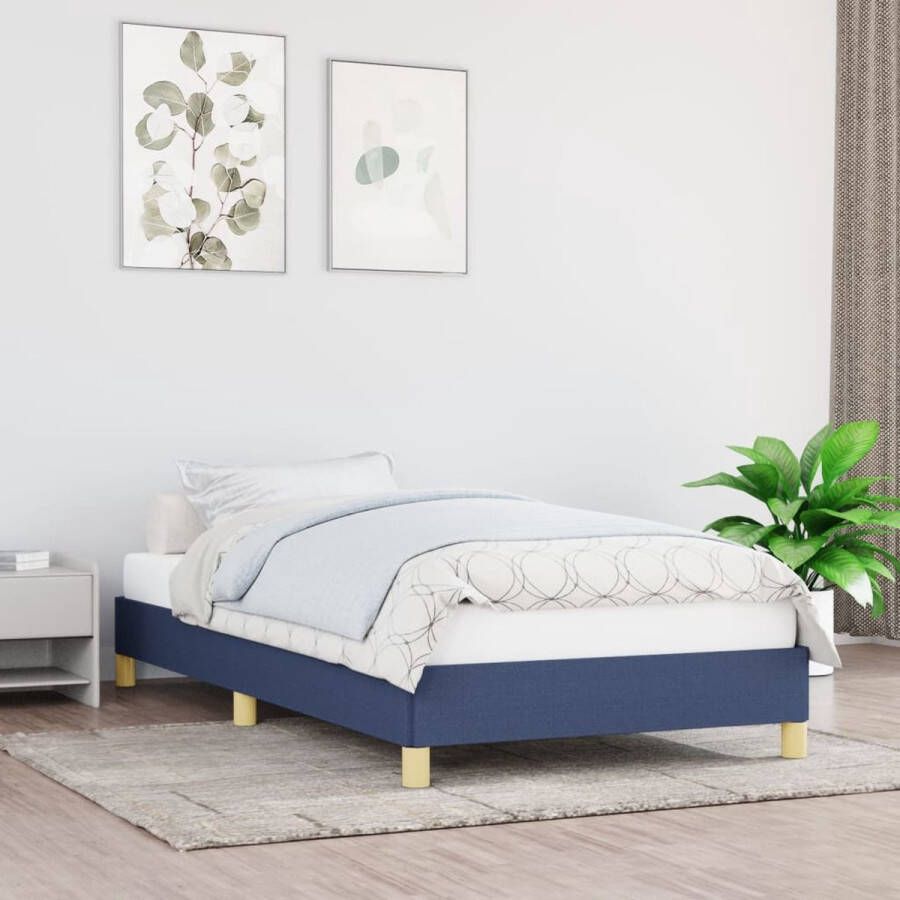 The Living Store Bedframe stof blauw 100x200 cm Bedframe Bedframes Slaapmeubel Bedbodem Ledikant Eenpersoonsbed Slaapmeubels Slaapmeubelen Slaapmeubilair Bedbodems Ledikanten