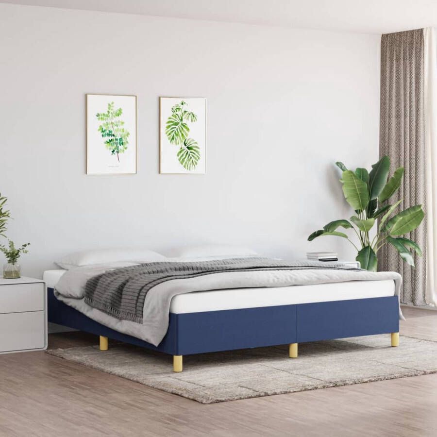 The Living Store Bedframe Blauw 203 x 163 x 35 cm Stof en Multiplex Geschikt voor matras van 160 x 200 cm Bed Frame Tweepersoons Bed Blauwdruk Bed Houten Bed Stoffen Bed