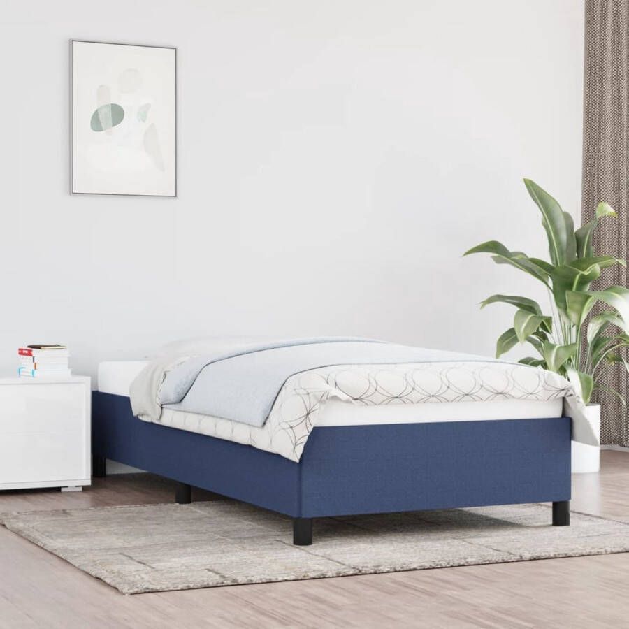 The Living Store Bedframe stof blauw 90x190 cm Bedframe Bedframes Slaapmeubel Bedbodem Ledikant Eenpersoonsbed Slaapmeubels Slaapmeubelen Slaapmeubilair Bedbodems Ledikanten