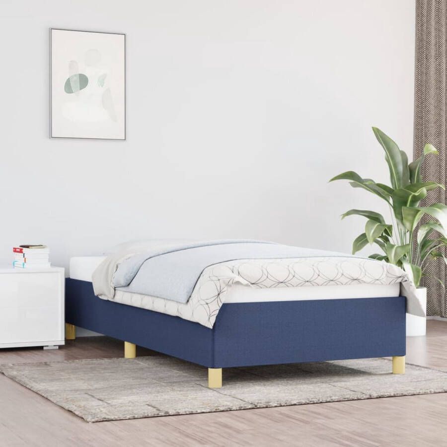 The Living Store Bedframe stof blauw 90x200 cm Bedframe Bedframes Slaapmeubel Bedbodem Ledikant Eenpersoonsbed Slaapmeubels Slaapmeubelen Slaapmeubilair Bedbodems Ledikanten