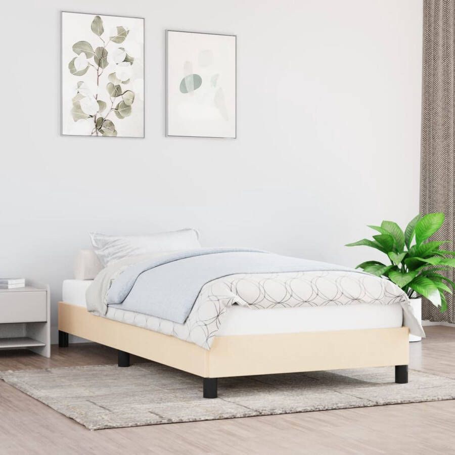 The Living Store Bedframe stof crèmekleurig 100x200 cm Bedframe Bedframes Slaapmeubel Bedbodem Ledikant Eenpersoonsbed Slaapmeubels Slaapmeubelen Slaapmeubilair Bedbodems Ledikanten