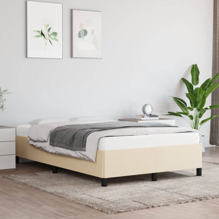 The Living Store Bedframe stof crèmekleurig 120x200 cm Bedframe Bed Slaapmeubel Ledikant Bedbodem Tweepersoonsbed Bedden Slaapmeubels Slaapmeubelen Ledikanten