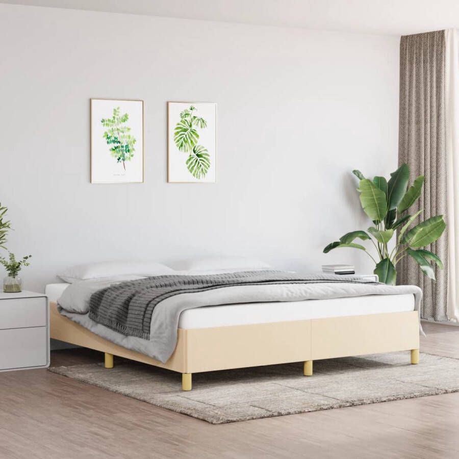 The Living Store Bedframe stof crèmekleurig 160x200 cm Bedframe Bed Slaapmeubel Ledikant Bedbodem Tweepersoonsbed Bedden Slaapmeubels Slaapmeubelen Ledikanten