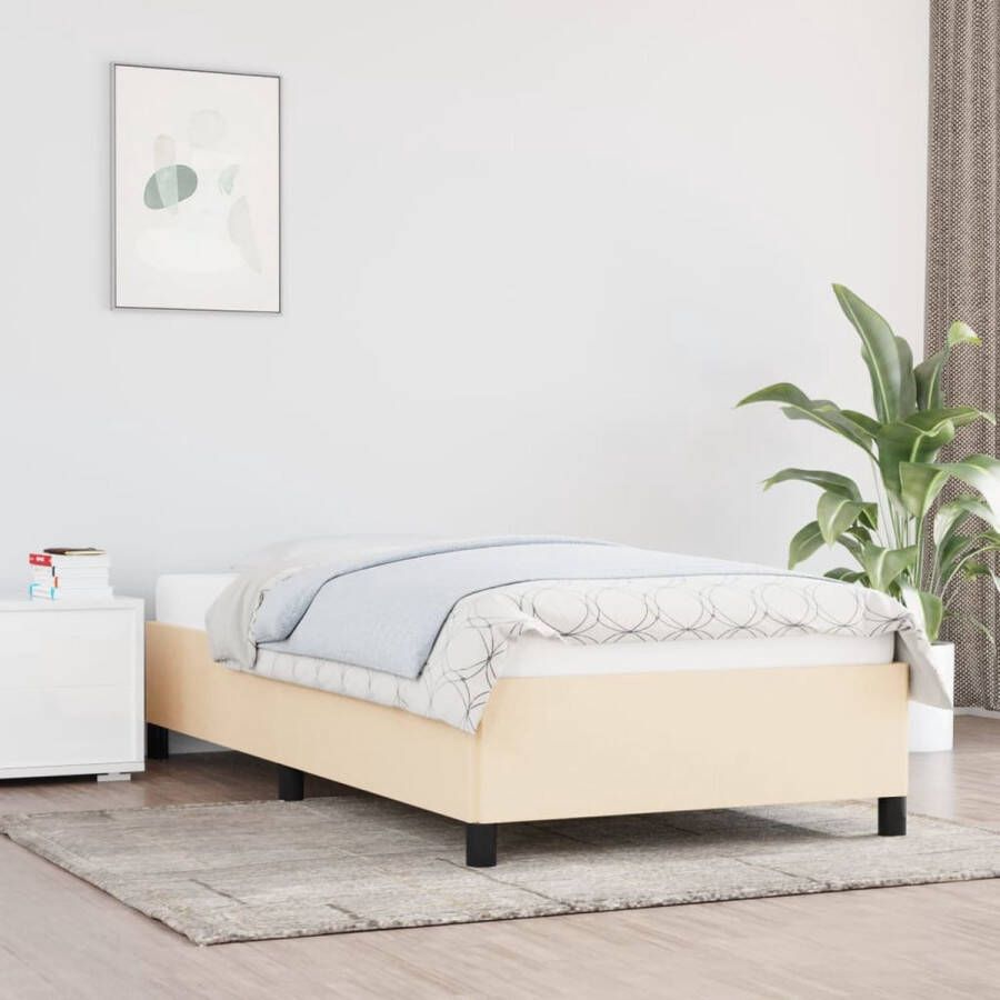 The Living Store Bedframe Duurzaam Bedframes Afmetingen- 203 x 93 x 35 cm Kleur- Crème Materiaal- Stof Multiplex Bedframe Houten Bedframe Tweepersoons Bedframe Creme Kleurtone Bedframe Stoffen Bedframe