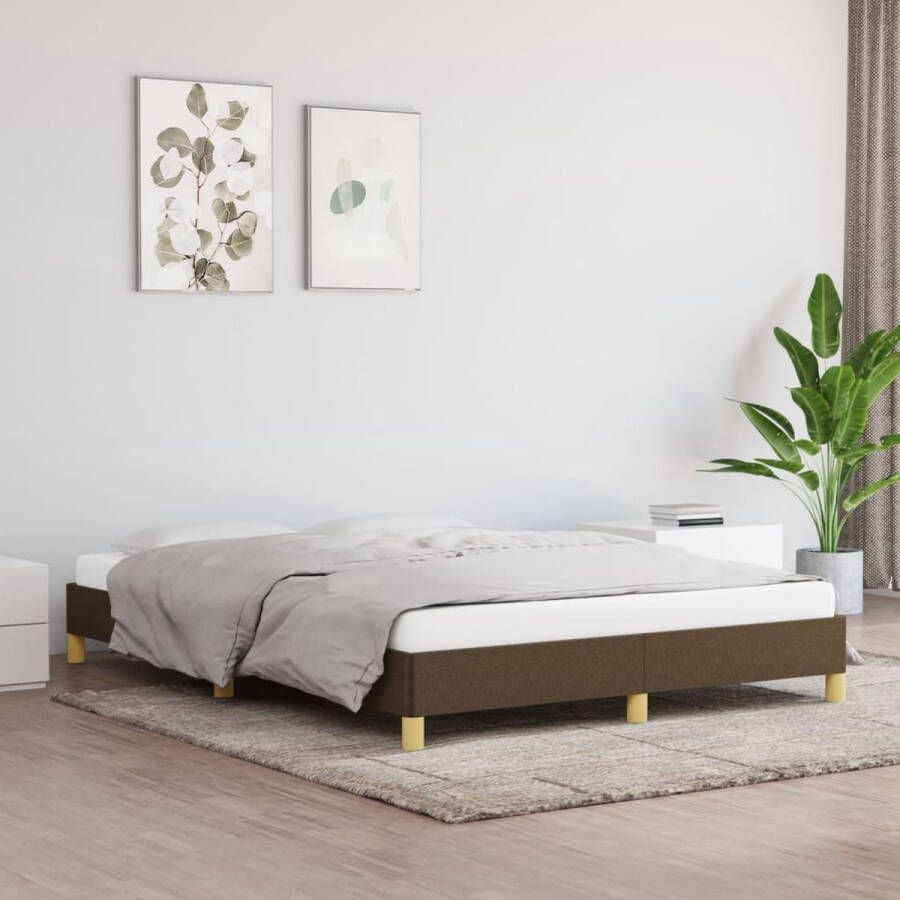 The Living Store Bedframe Donkerbruin 193x143x25 cm ademend en duurzaam stof ondersteunende poten multiplex lattenbodem Bedframe Donkere Kleur Houten Bed Tweepersoonsbed Stoffen Bed
