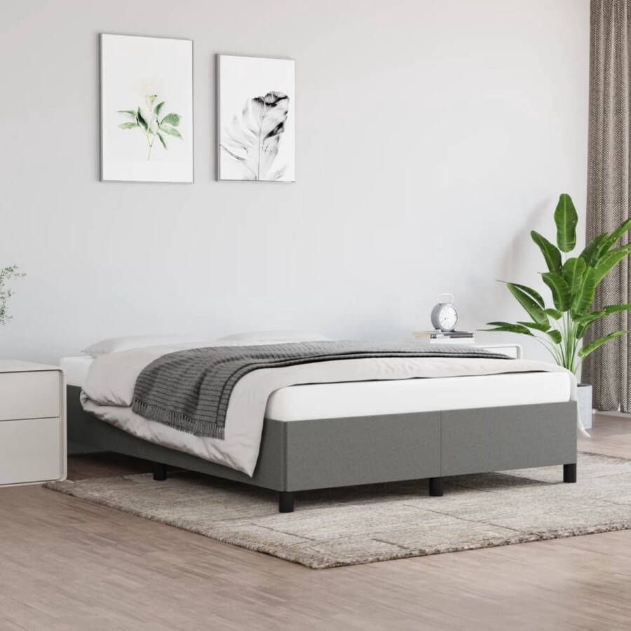The Living Store Bedframe Donkergrijs 193 x 143 x 35 cm Ademend en Duurzaam Donker Grijs Bed Frame Stof Bed Frame Tweepersoons Bed Frame Bed Frame 140x190 Bed Frame Kopen