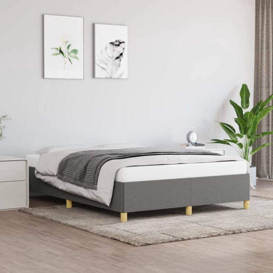 The Living Store Bedframe stof donkergrijs 140x190 cm Bedframe Bed Slaapmeubel Ledikant Bedbodem Tweepersoonsbed Bedden Slaapmeubels Slaapmeubelen Ledikanten