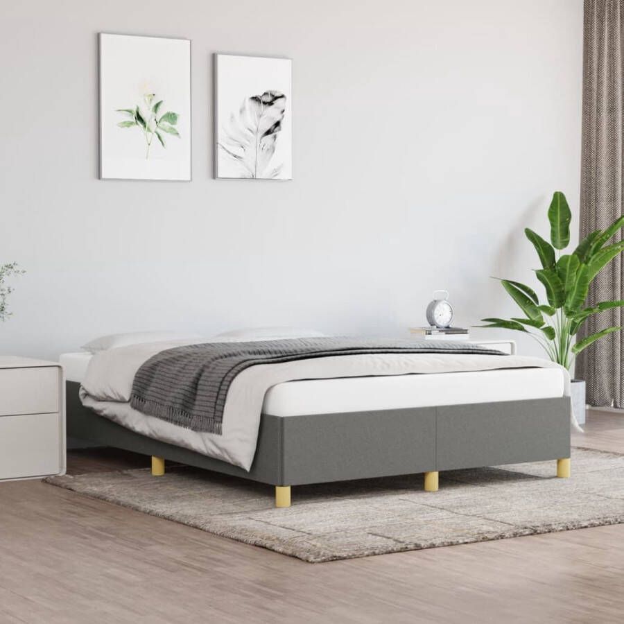 The Living Store Bedframe stof donkergrijs 140x200 cm Bedframe Bed Slaapmeubel Ledikant Bedbodem Tweepersoonsbed Bedden Slaapmeubels Slaapmeubelen Ledikanten