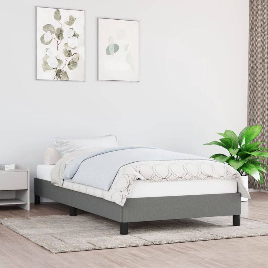 The Living Store Bedframe Duurzaam Bedframe Afmeting- 203x83x25 cm Ken- Stof Kleur- Donkergrijs Materiaal- Polyester Bed Frame Slaapcomfort Tweepersoon Bed Donkere Kleuren Houten Bed