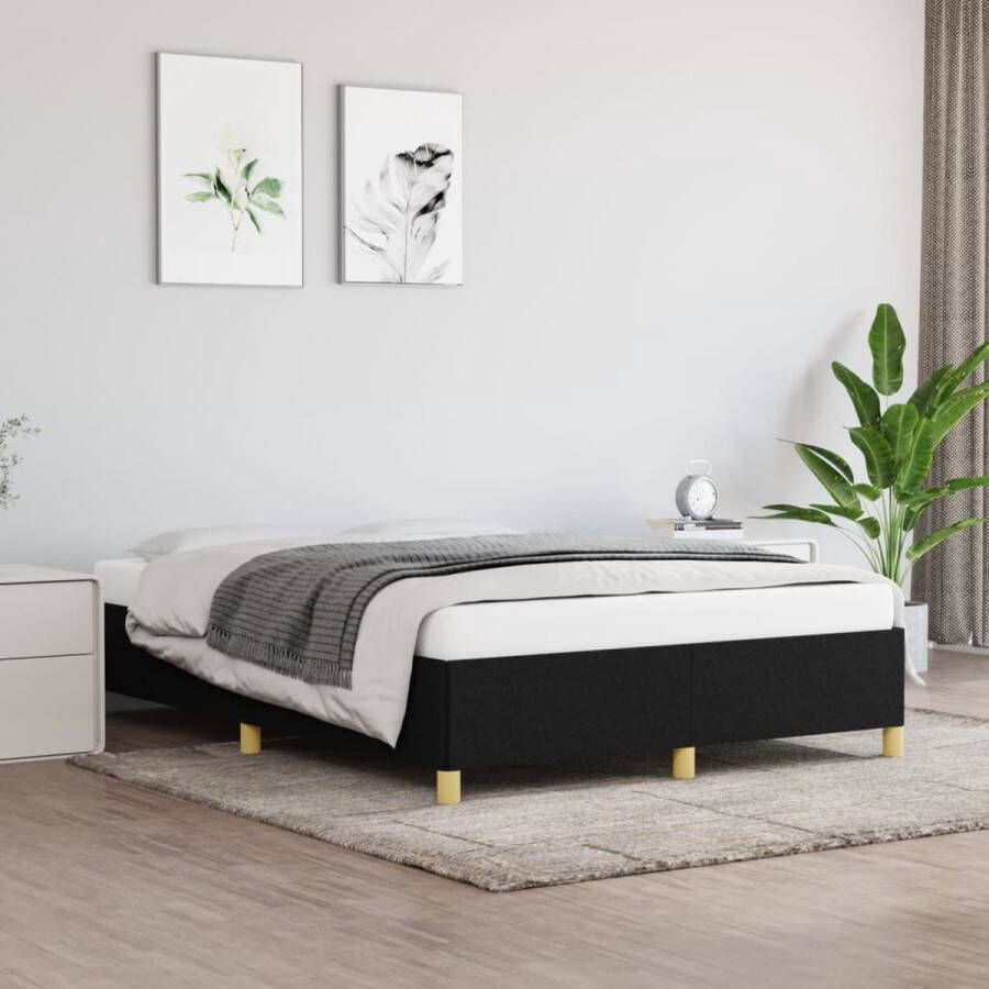 The Living Store Bedframe stof zwart 140x190 cm Bedframe Bed Slaapmeubel Ledikant Bedbodem Tweepersoonsbed Bedden Slaapmeubels Slaapmeubelen Ledikanten