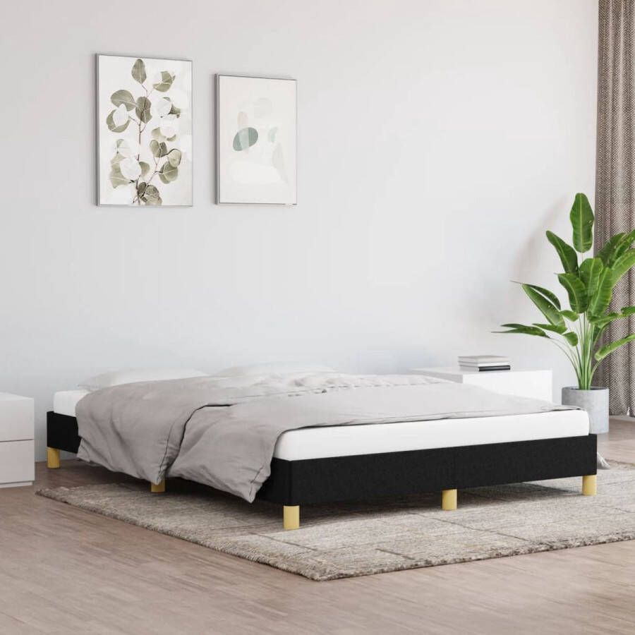 The Living Store Bedframe Zwart 203 x 143 x 25 cm Ademend en duurzaam met ondersteunende poten Geschikt voor 140 x 200 cm matras Bed Frame Tweepersoons Bed Zwarte Bedframe Houten Bedframe Stof