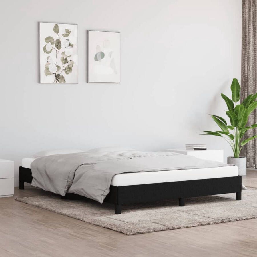 The Living Store Bedframe stof zwart 140x200 cm Bedframe Bed Slaapmeubel Ledikant Bedbodem Tweepersoonsbed Bedden Slaapmeubels Slaapmeubelen Ledikanten