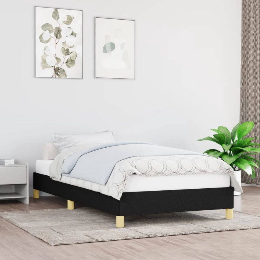 The Living Store Bedframe stof zwart 80x200 cm Bedframe Bedframes Slaapmeubel Bedbodem Ledikant Eenpersoonsbed Slaapmeubels Slaapmeubelen Slaapmeubilair Bedbodems Ledikanten