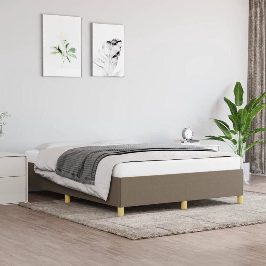 The Living Store Bedframe stof taupe 140x190 cm Bedframe Bed Slaapmeubel Ledikant Bedbodem Tweepersoonsbed Bedden Slaapmeubels Slaapmeubelen Ledikanten