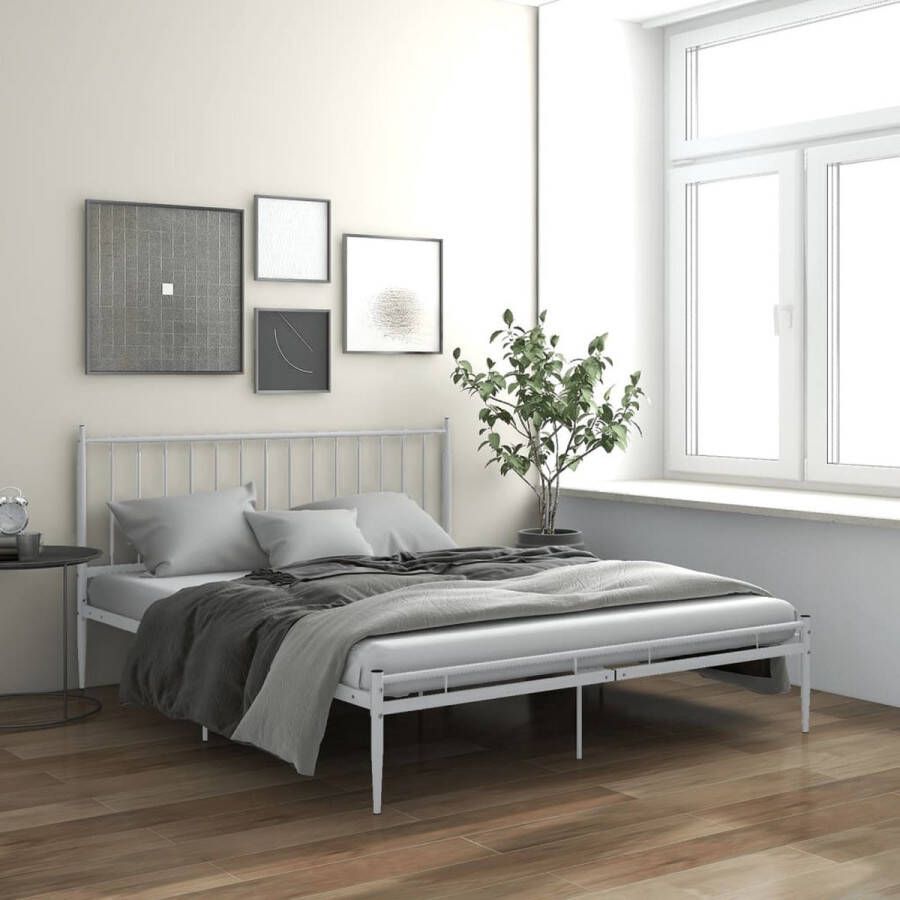 The Living Store Bedframe Tweepersoons Metaal Wit 208x206x97.5 cm Montage vereist