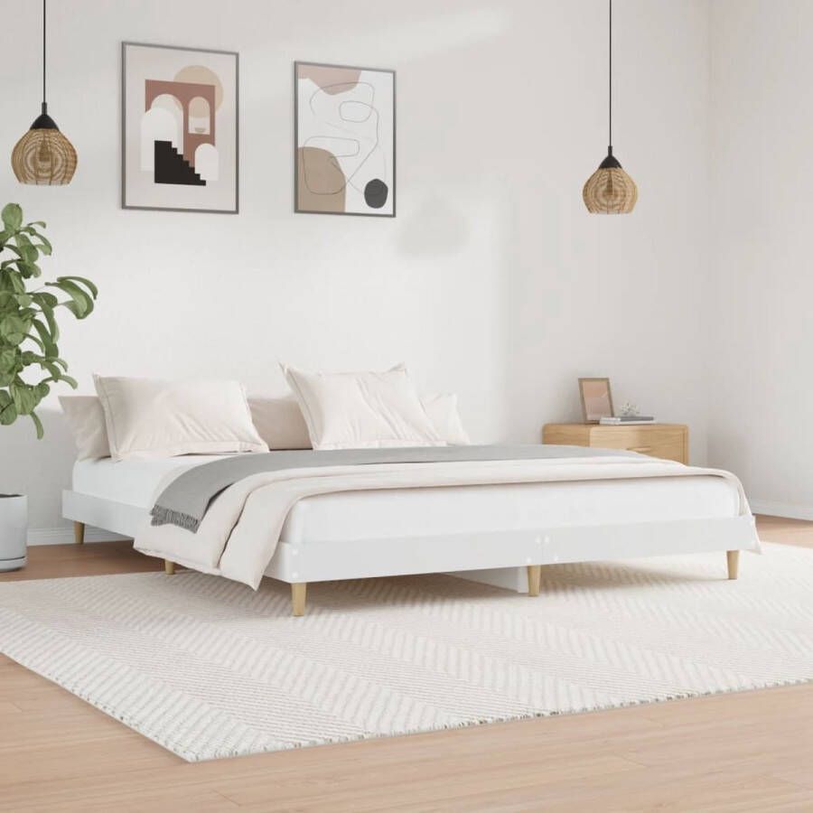 The Living Store Bedframe Type- Afmeting- 203 x 123 x 20 cm Kleur- wit Materiaal- bewerkt hout en massief eucalyptushout Montage- vereist