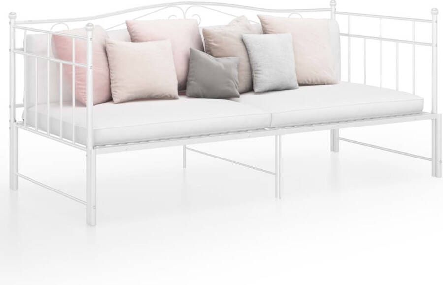 The Living Store Bedframe Uitklapbaar Wit Gepoedercoat metaal 206.5 x 185 x 89.5 cm Geschikt voor matras 90 x 200 cm Met zijplank Sterke metalen constructie Montage vereist - Foto 2