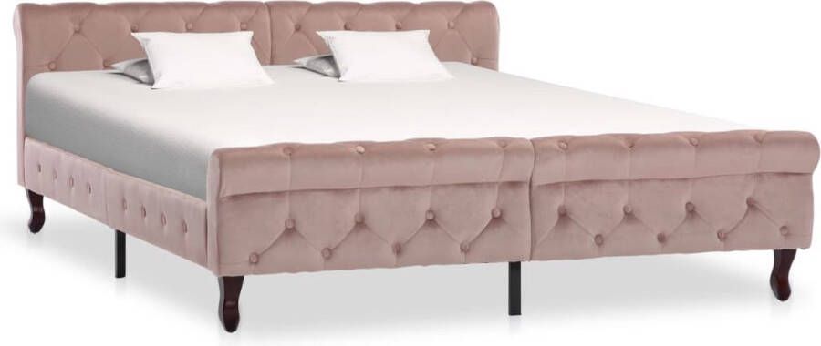 The Living Store Bedframe Velvet Roze 226 x 166.5 x 74 cm Montage vereist