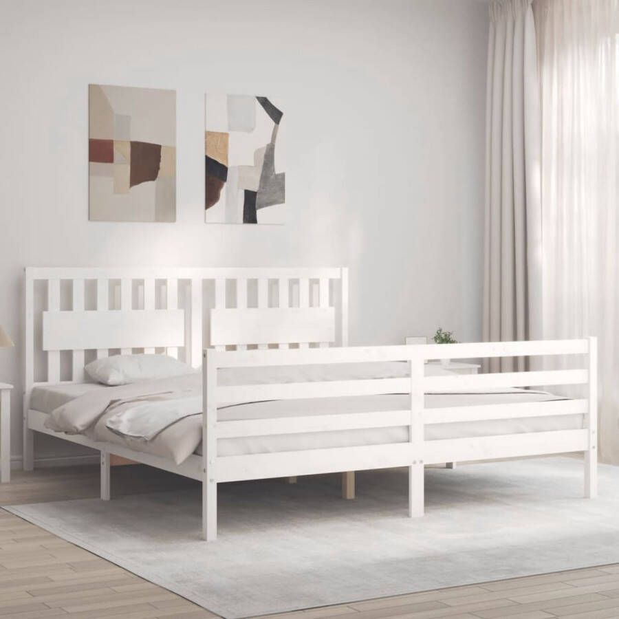 The Living Store Bedframe met hoofdbord massief hout wit 6FT Super King Bedframe Bedframes Bed Tweepersoonsbed Slaapkamermeubel Houten Bedframe Houten Bed Bedbodem Massief Houten Bedframe Ledikant Bedframe Met Hoofdeinde - Foto 3