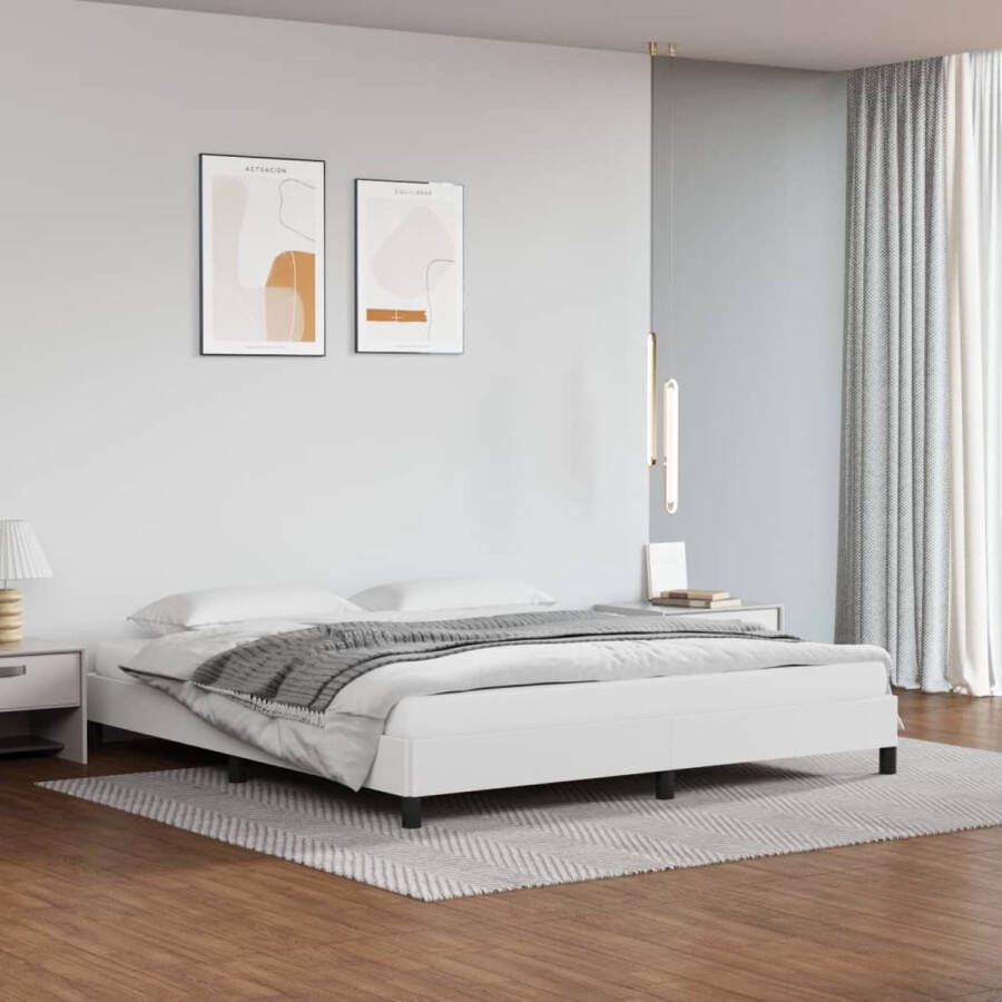 The Living Store Bedframe Wit Kunstleer 203x163x25 cm Ondersteunende Poten Multiplex Lattenbodem Geschikt voor Matras 160x200 cm Bed Frame Tweepersoons Bed Witte Bedbank Kunstleder Bed Boxspring Frame