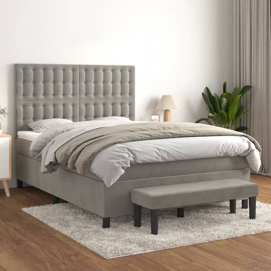 The Living Store Bedframe Zacht fluweel Bed 203x144x118 128 cm Lichtgrijs