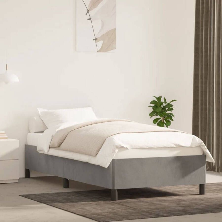 The Living Store Bedframe Zacht Fluweel Bedframe Afmeting- 193 x 93 x 35 cm Kleur- Lichtgrijs