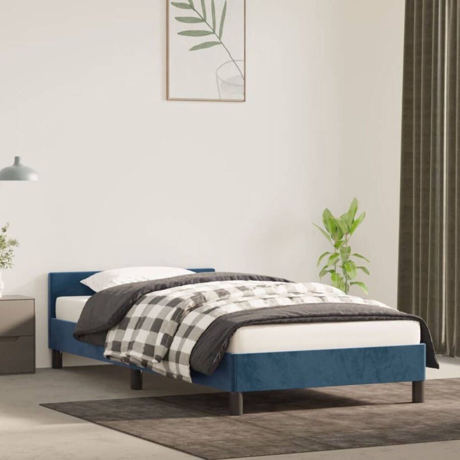 The Living Store Bedframe Zacht Fluweel Donkerblauw 193 x 93 x 50 cm Ondersteunende poten Multiplex lattenbodem