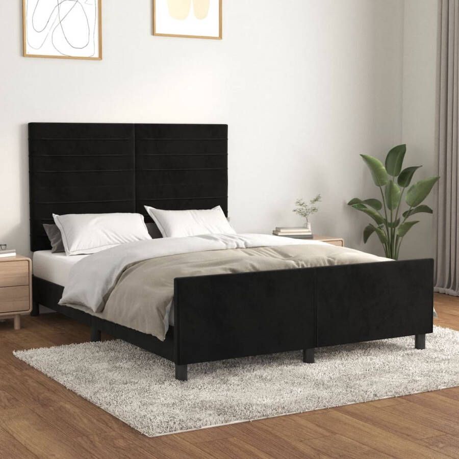 The Living Store Bedframe Zacht fluweel Verstelbare hoogte Ondersteunende poten Multiplex lattenbodem Comfortabele ondersteuning Kleur- zwart Afmetingen- 203 x 146 x 118 128 cm Geschikte matras- 140 x 200 cm - Foto 2