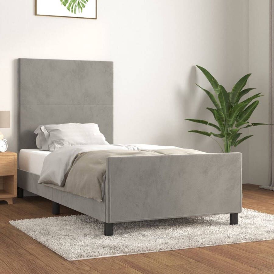 The Living Store Bedframe Zacht fluweel Verstelbare hoogte Ondersteunende poten Multiplex lattenbodem Comfortabele ondersteuning Lichtgrijs 203x93x118 128cm Bedframe Tweepersoon Bed Boxspring Slaapcomfort Velvet Bed - Foto 2