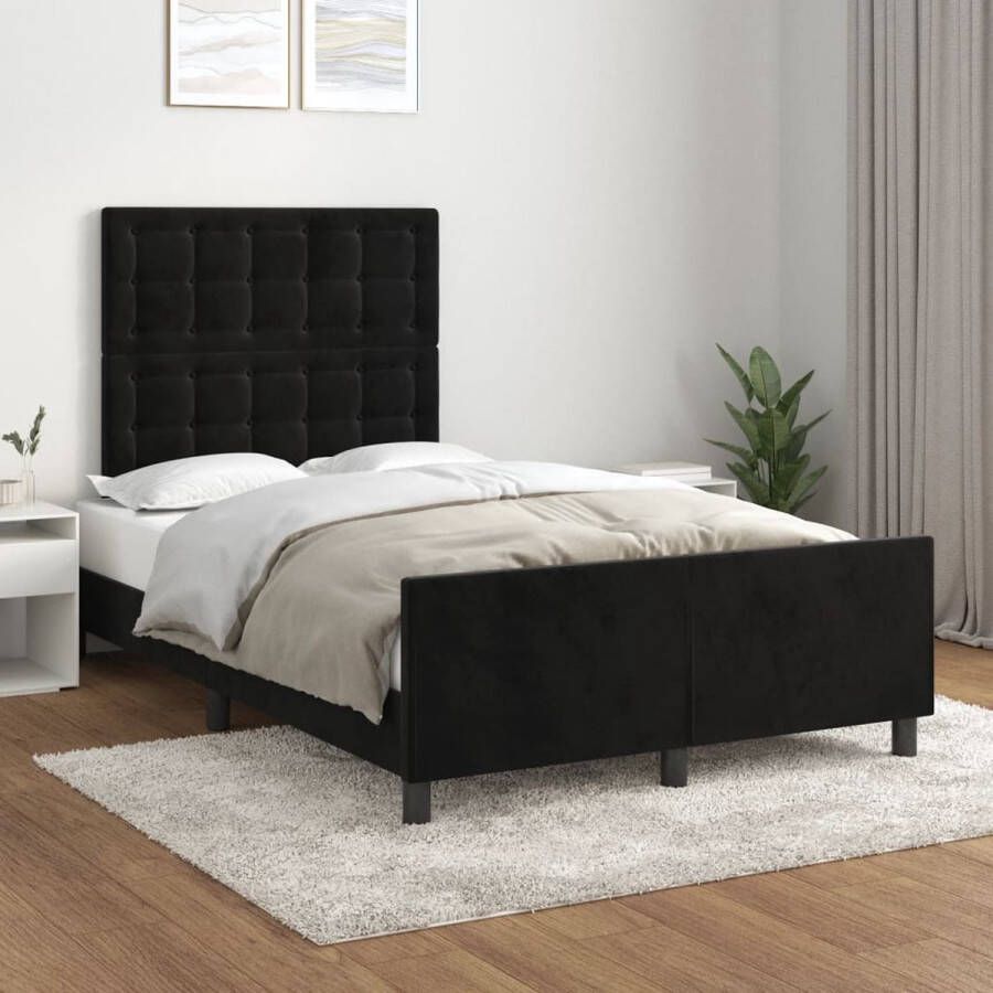 The Living Store Bedframe Zacht Fluweel Verstelbare Hoogte Ondersteunende Poten Multiplex Lattenbodem Comfortabele Ondersteuning Zwart 203 x 126 x 118 128 cm - Foto 2